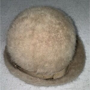 Vintage Betmar Bucket Hat Taupe Angora Fur Blend Fuzzy Soft France